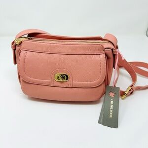 NWT Ora Delphine Salmon Pink Crossbody Bag Genuine Pebble Leather